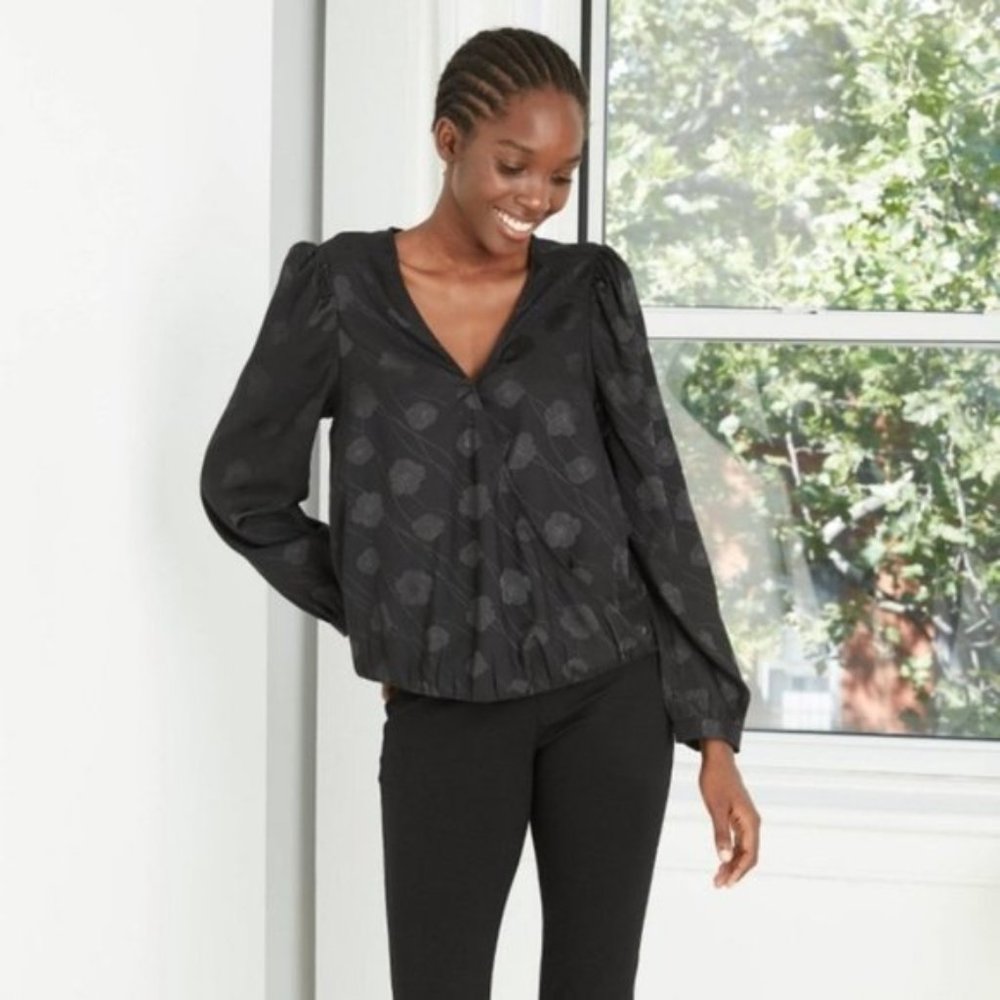 NWT Puff Long Sleeve Wrap Top - A New Day‚ Black